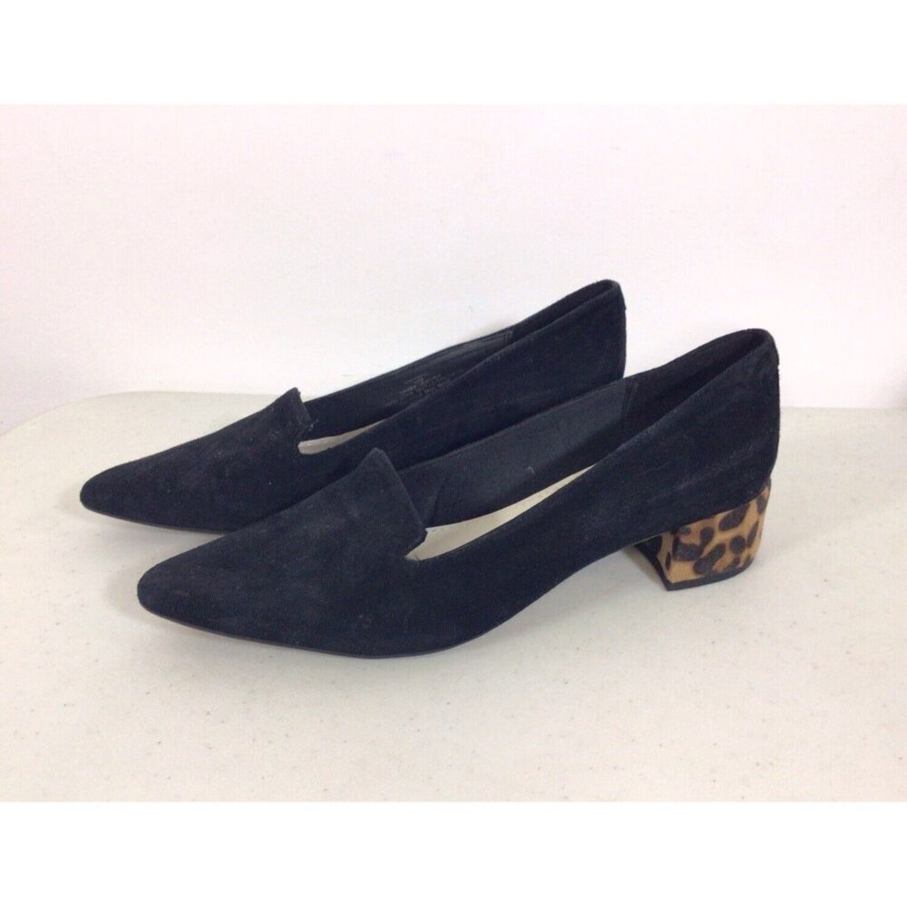 Anne Klein Black Suede Heels with Leopard Block